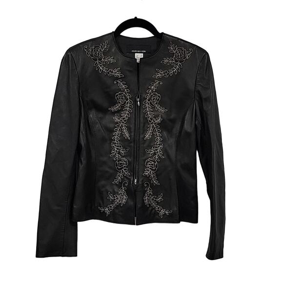 Jones New York Vintage Embroidered Leather Jacket, S - Picture 1 of 7